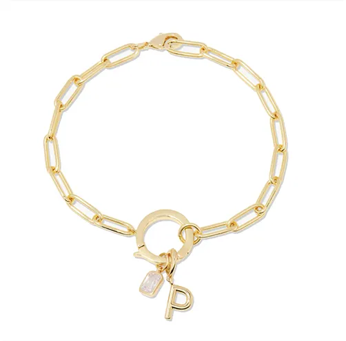 Gold P birthstone paperclip bracelet