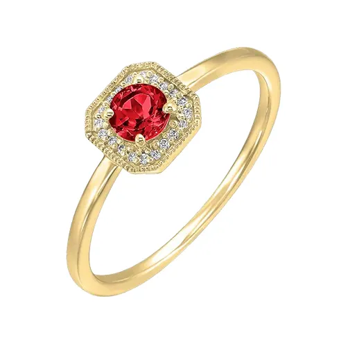 10Kt Yellow Gold Diamond 1/12Ctw & Garnet 5/8Ctw Ring