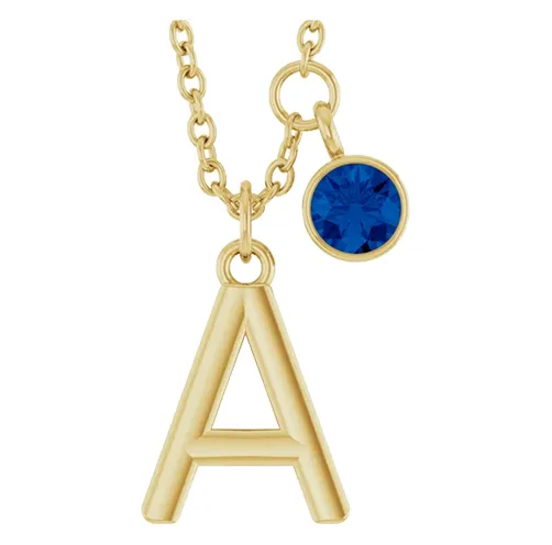 Gold A and blue gemstone necklace.