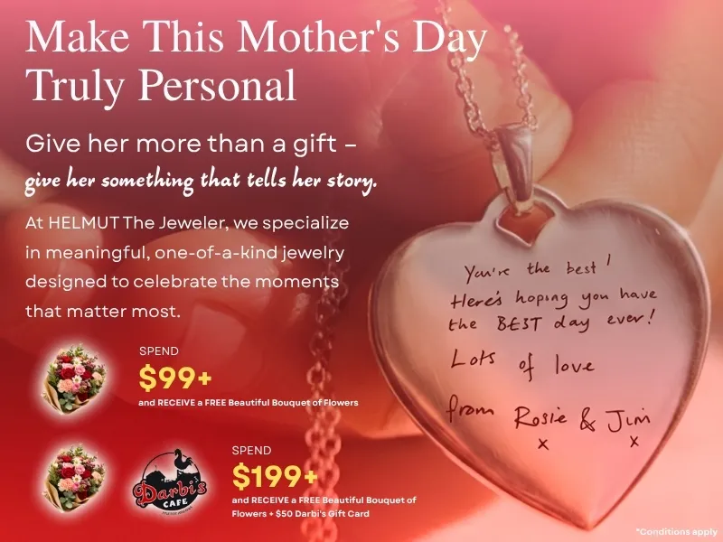 Silver heart pendant with handwritten message.