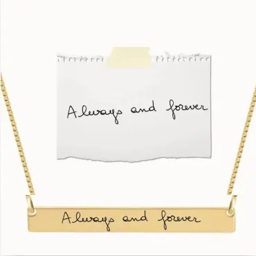 Handwritten Always and forever gold bar necklace