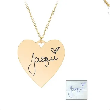 Handwritten Jacqui heart gold necklace