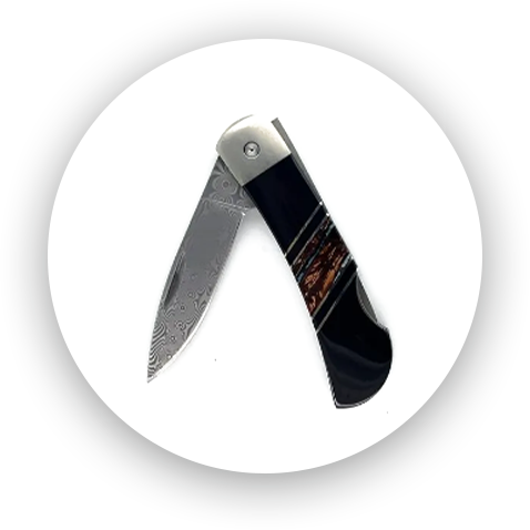 3” Lock back 2 1/4” Japanese rain drop Damascus steel blade