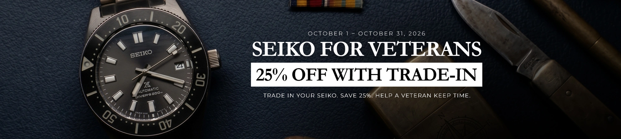 Seiko watch featured in the Seiko for Veterans 25% off trade-in promotion