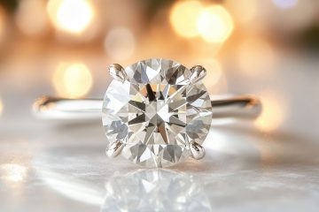 Front view of a diamond engagement ring.
