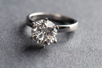 Solitaire diamond ring on gray surface