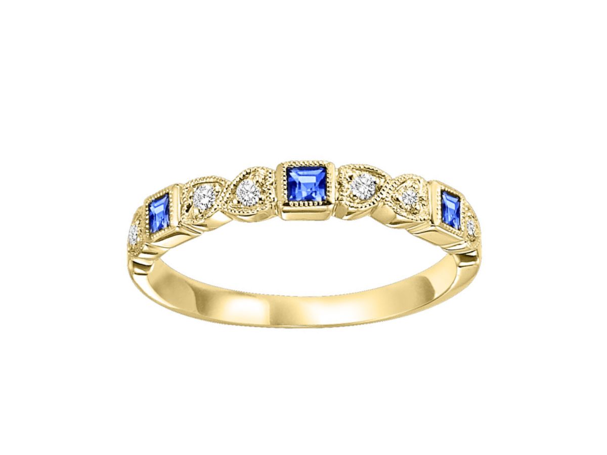 Gold ring with blue sapphires and diamonds