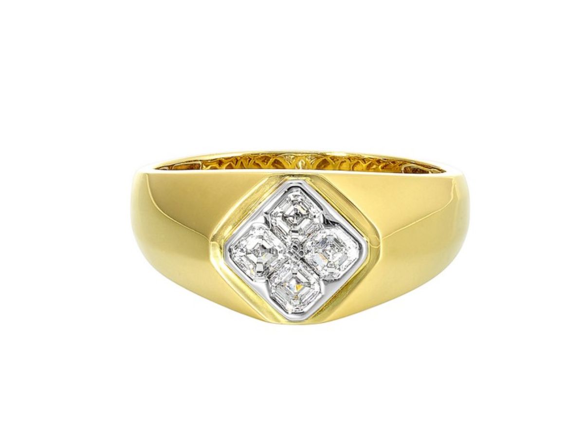 Chunky yellow gold band with diamonds