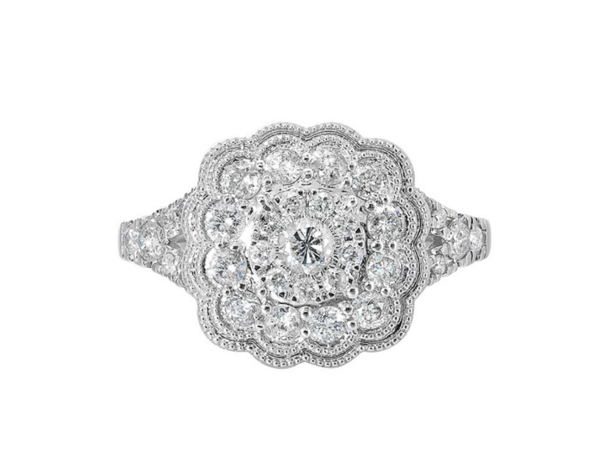 Vintage-inspired diamond cluster floral ring