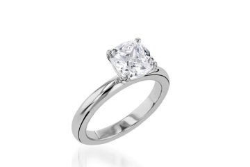 Platinum solitaire ring with cushion cut diamond