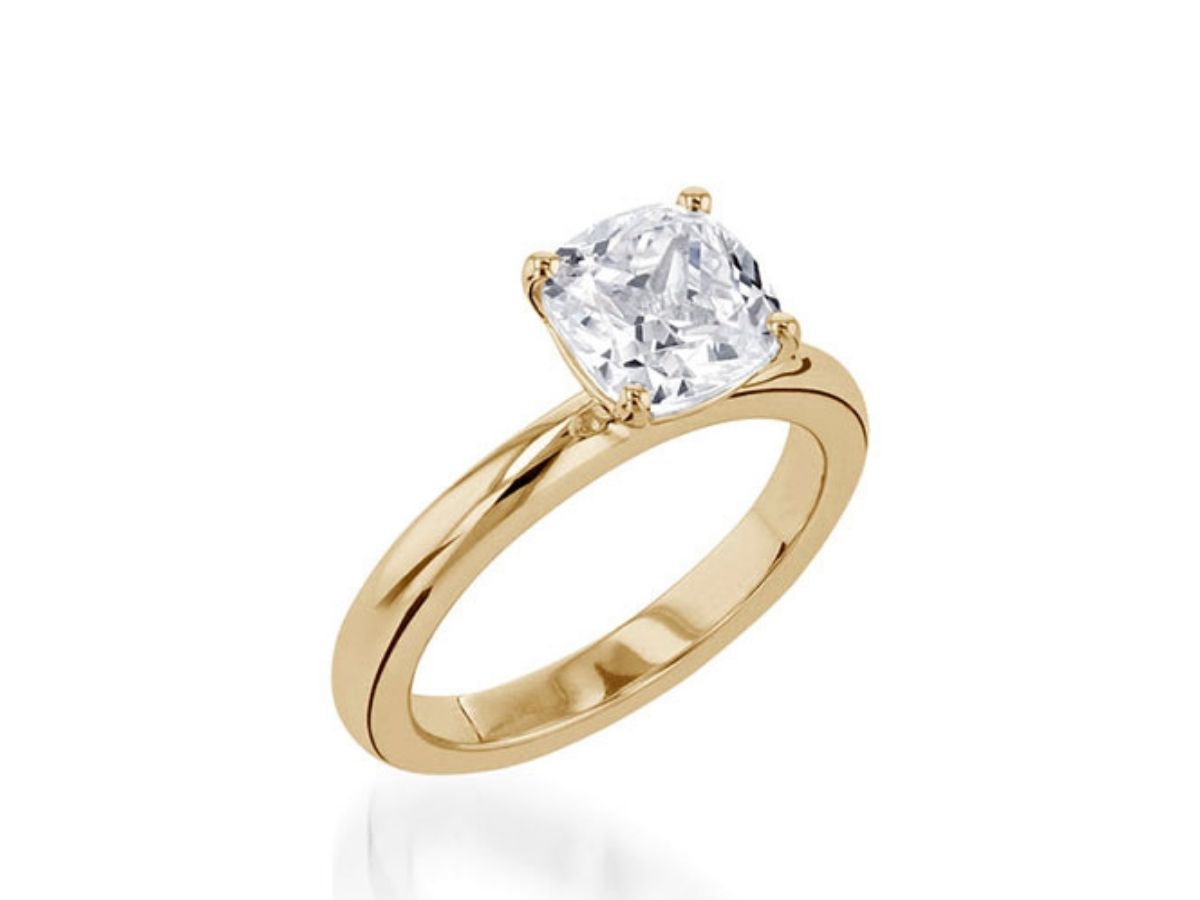Solitaire Cushion Yellow Gold Engagement Ring