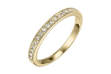Yellow gold wedding band with pavé diamond accents