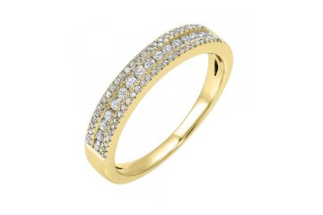 Yellow gold band with triple row pavé round diamonds