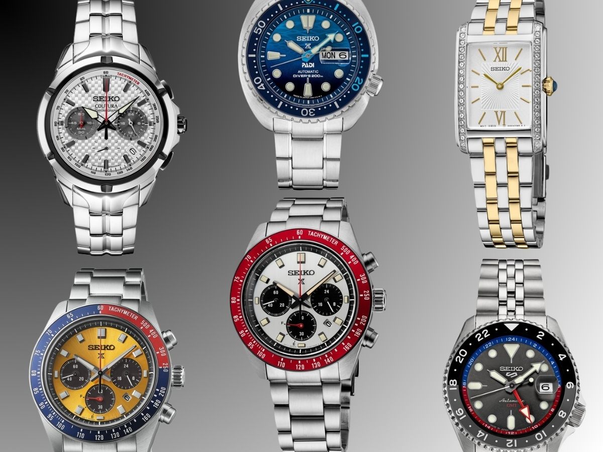 Six stylish Seiko watches in various dial designs