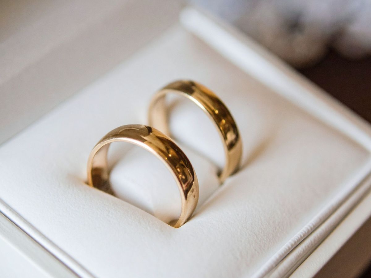 Classic wedding rings displayed in elegant box