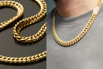 Mens Gold Cuban link chains closeup