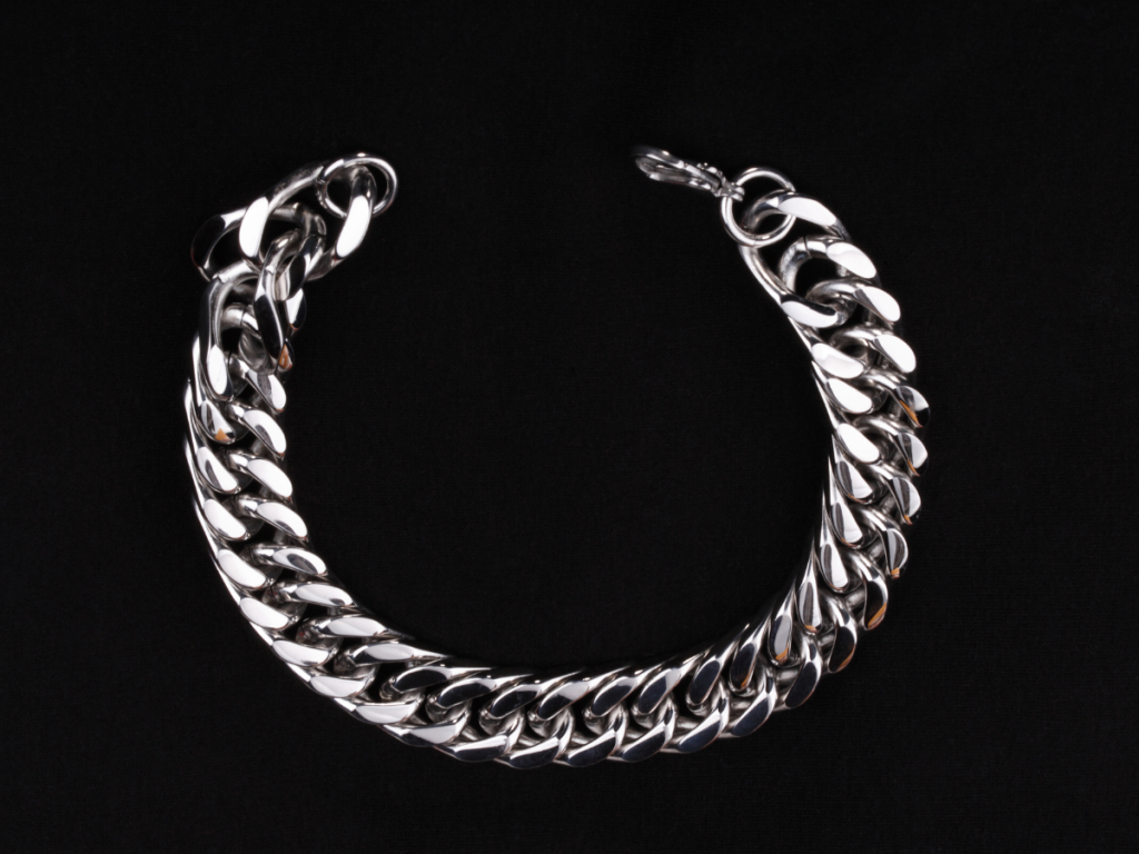 Mens Polished silver curb chain bracelet