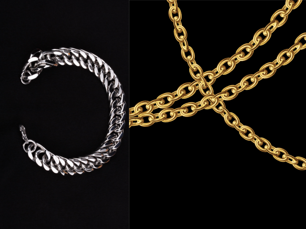 Gold and silver chain bracelets and necklace