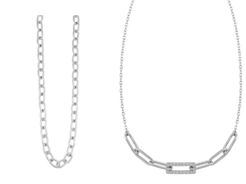 Sterling silver paperclip chain necklace and diamond bar link necklace