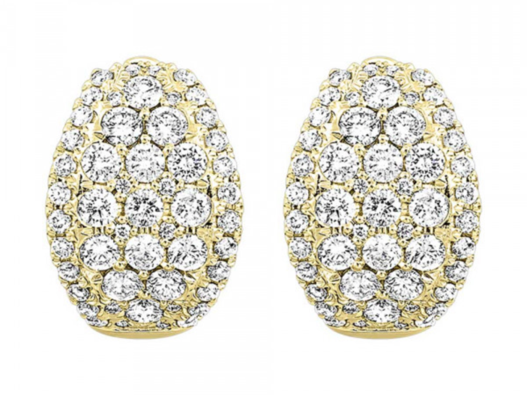 Gold dome earrings with pave diamonds