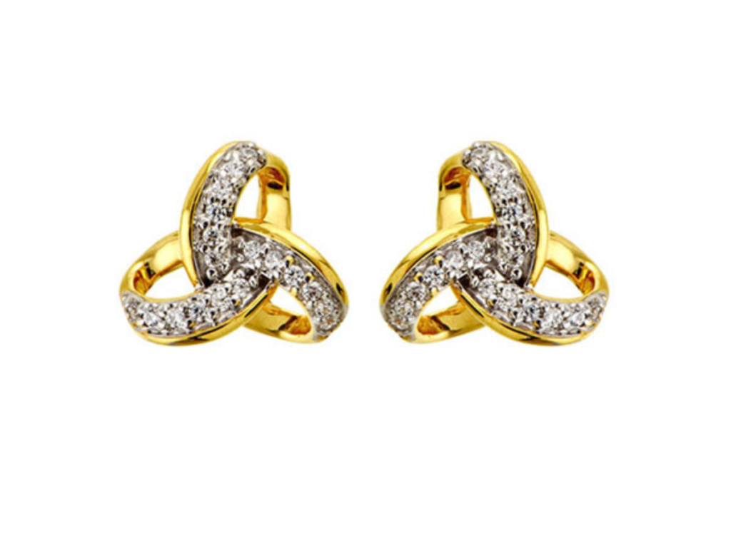 Gold trinity knot earrings with diamonds