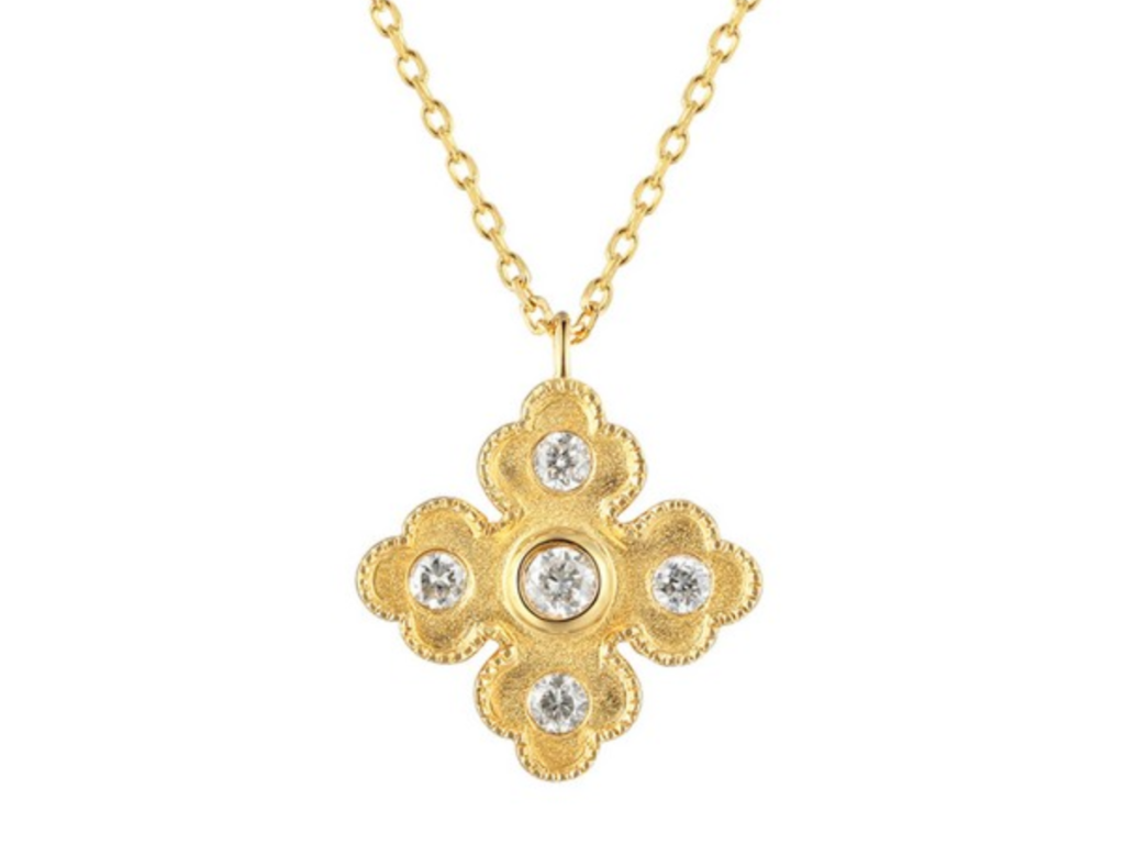 Gold clover cross pendant with diamonds