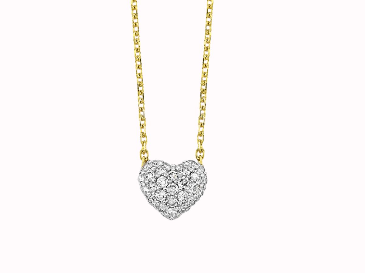 Heart diamond pendant on gold chain necklace