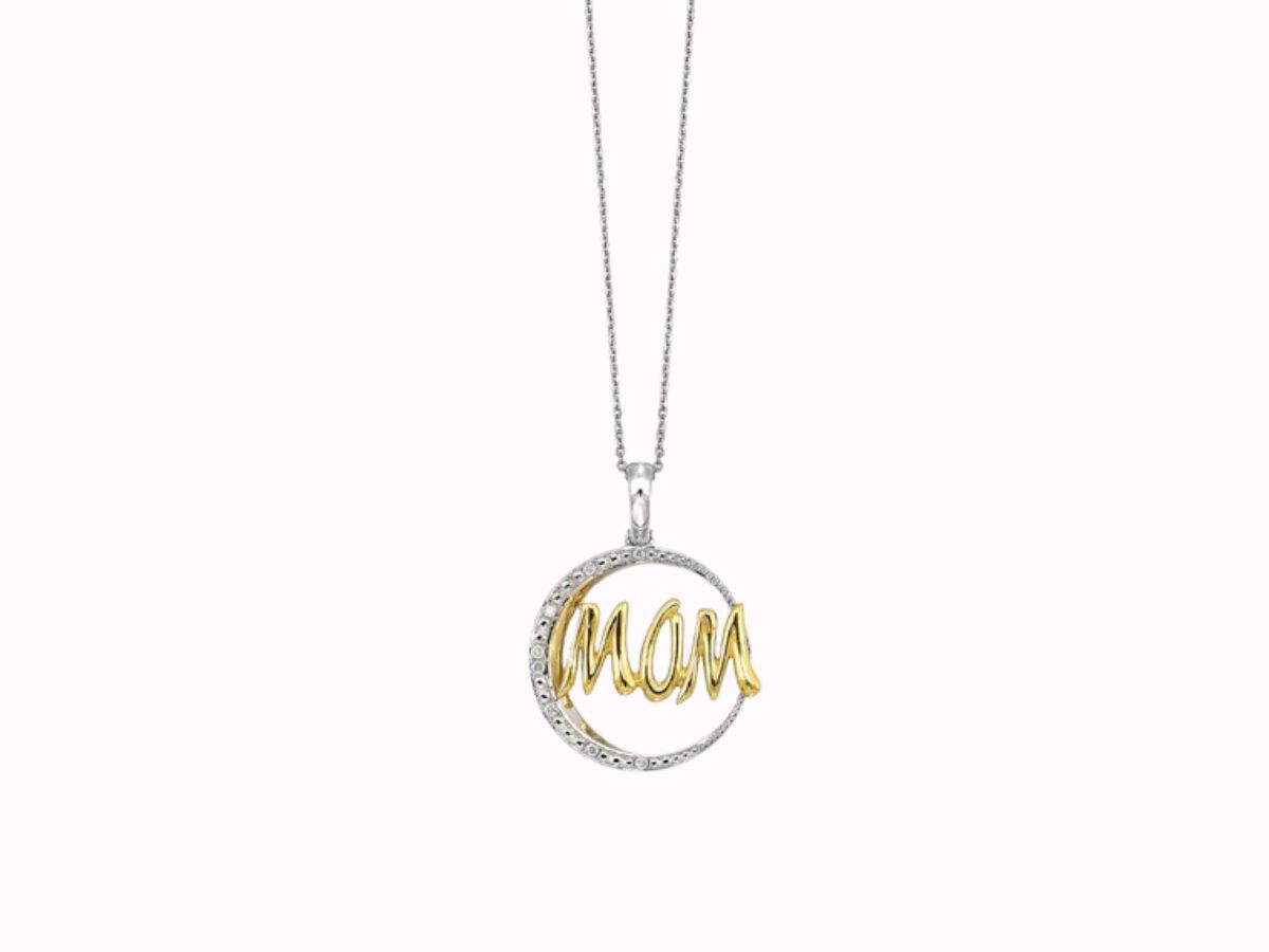 Silver and gold “Mom” necklace in round pendant