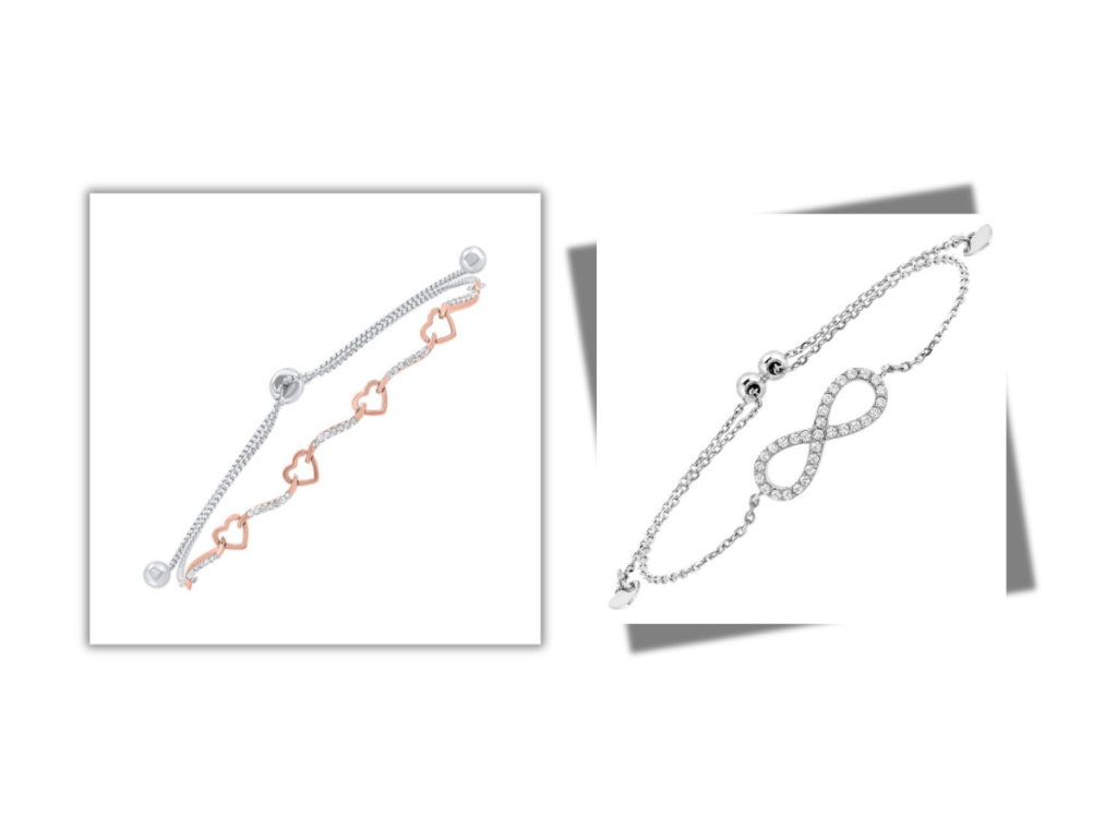 Rose gold heart link bracelet, Sterling silver infinity symbol bracelet.