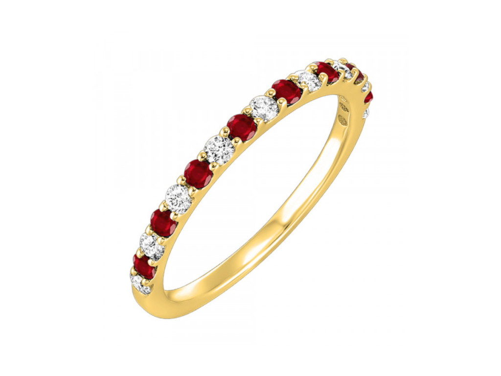 Yellow gold ruby diamond band.