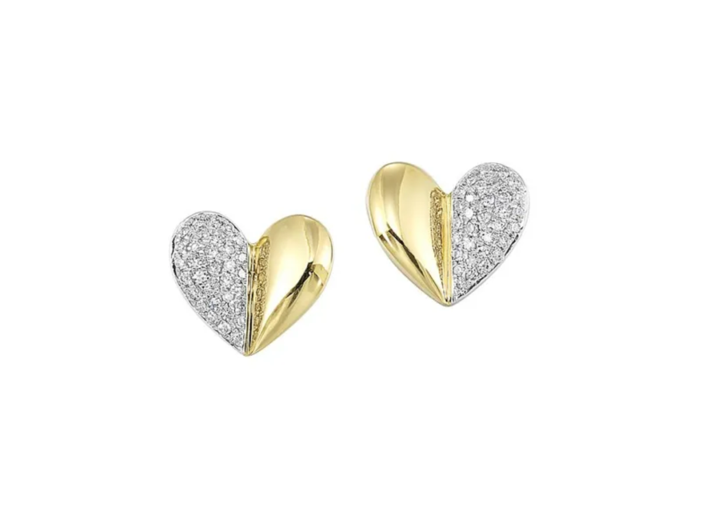 Two-tone heart stud earrings