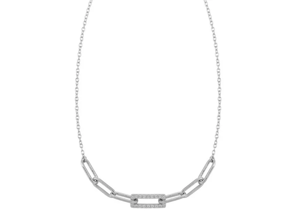 Diamond paperclip chain necklace