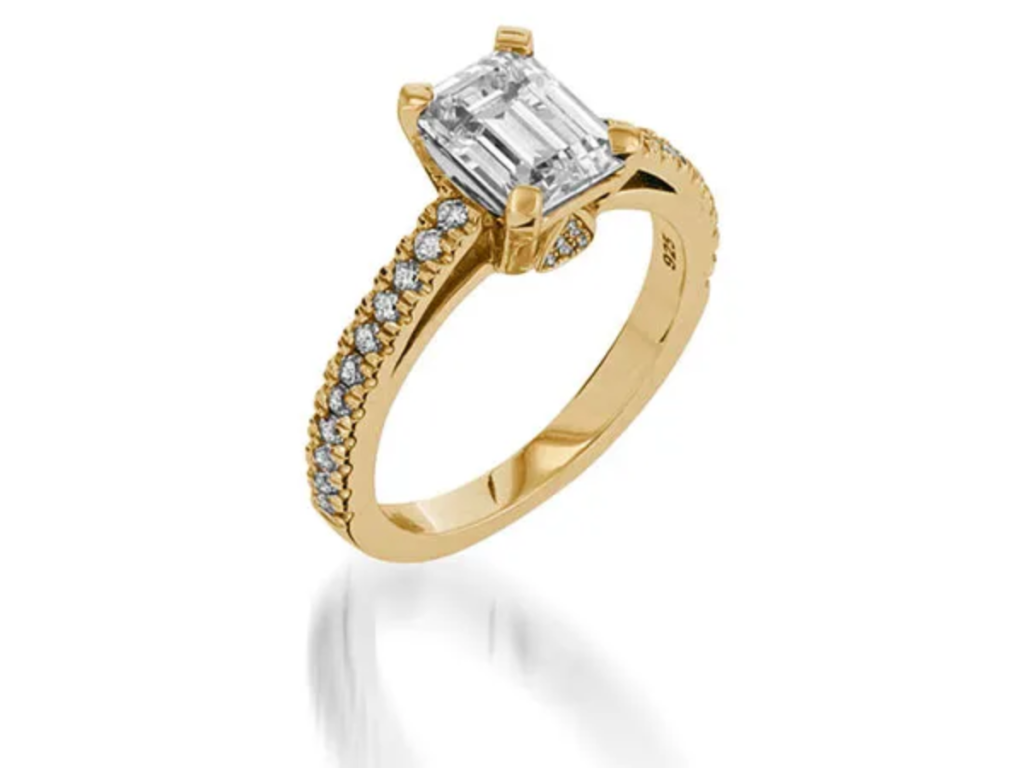 Starburst Emerald Cut Yellow Gold Engagement Ring