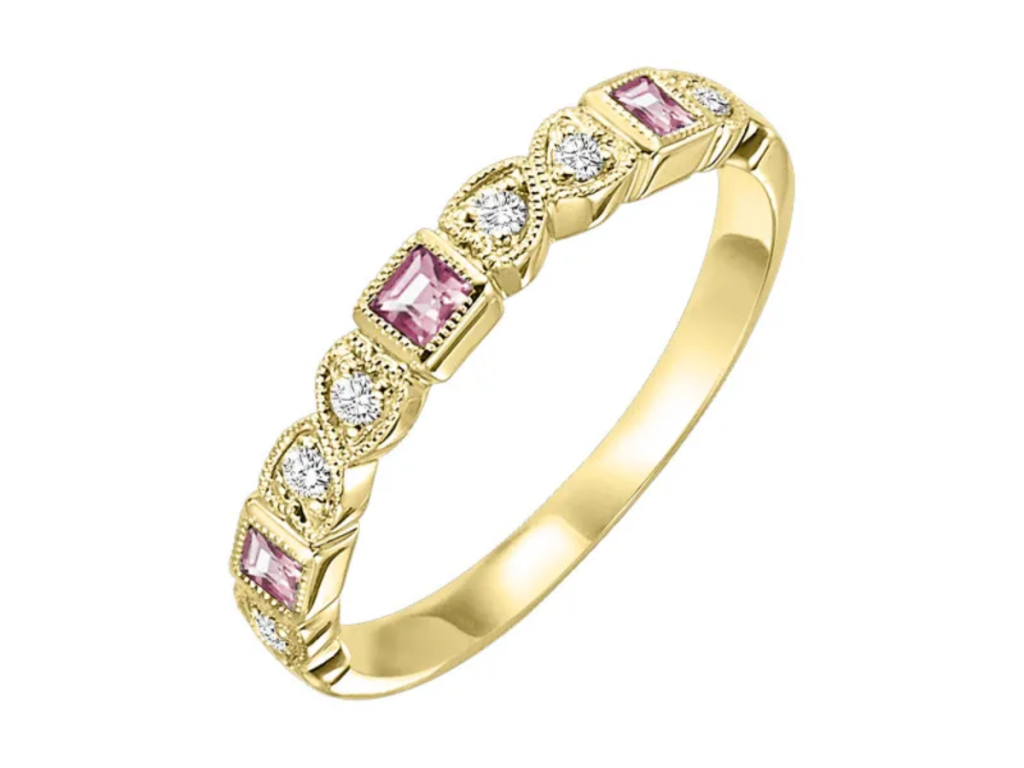 Yellow Gold Diamond 1/12Ctw & Pink Tourmaline