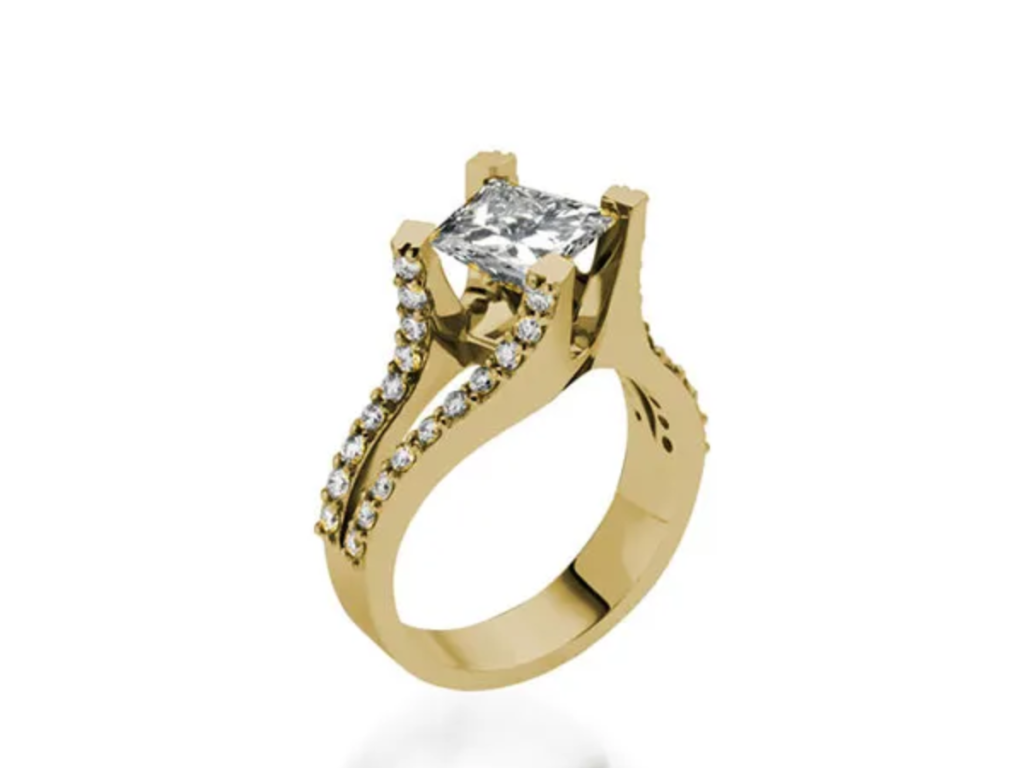 Gold split shank ring with diamond