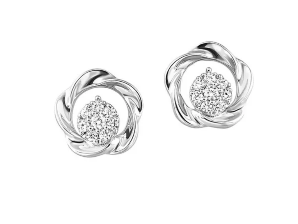 Silver twist earrings with diamond cluster