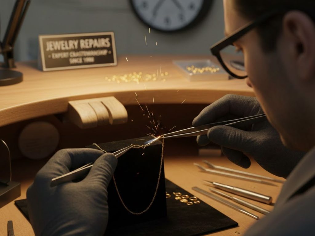 Jeweler soldering necklace repair