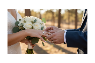 Bride and groom exchanging wedding rings