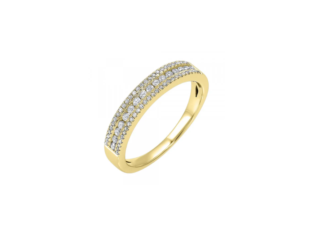 Yellow gold diamond band with triple rows