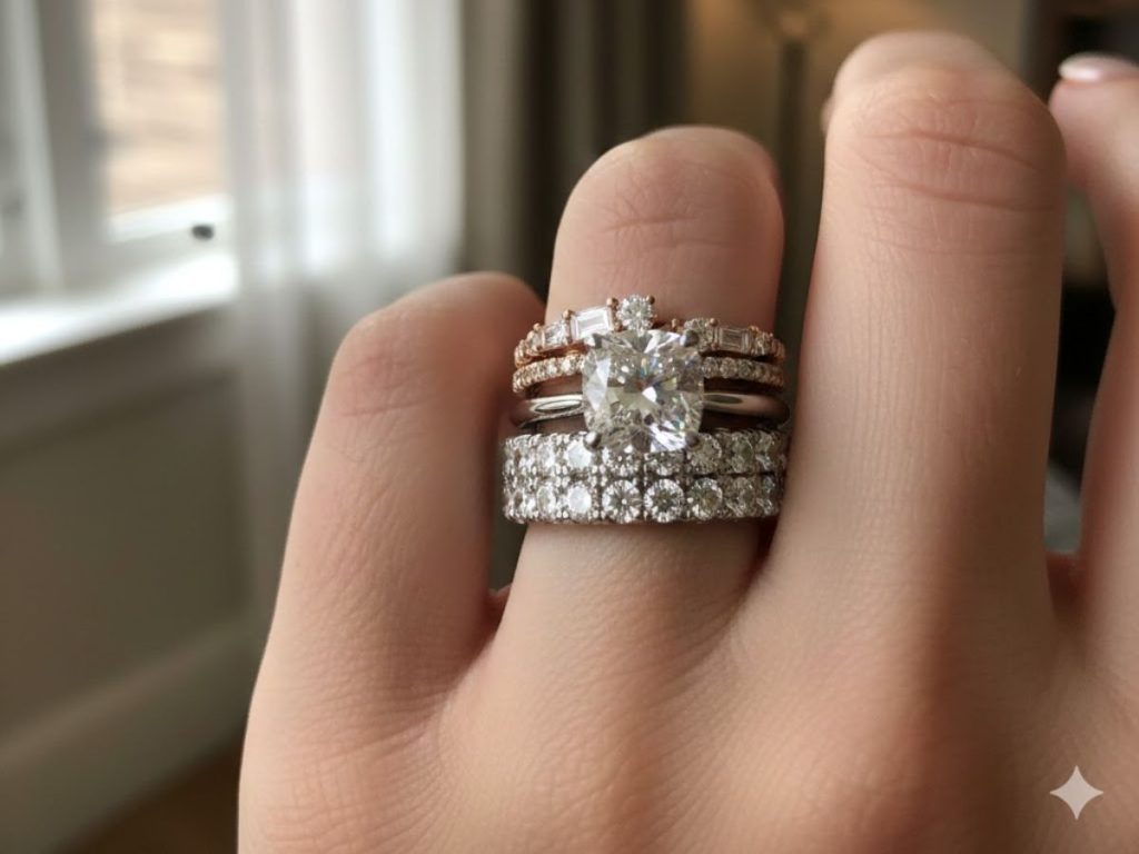 Stacked diamond engagement rings