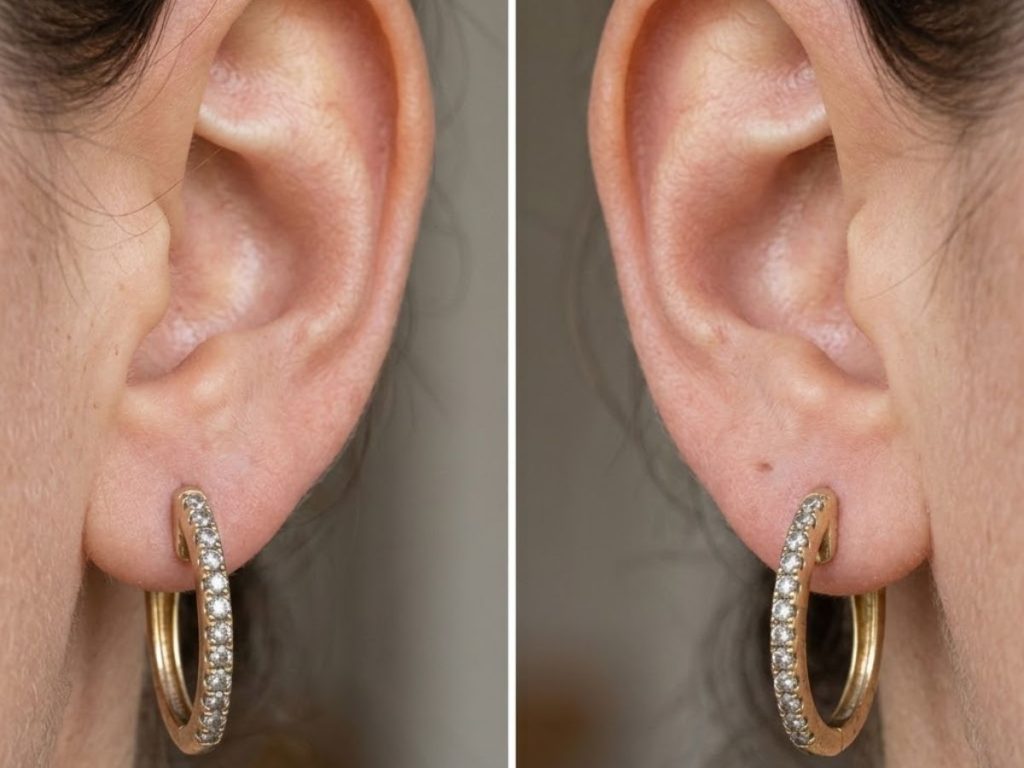 Gold diamond hoop earrings close-up