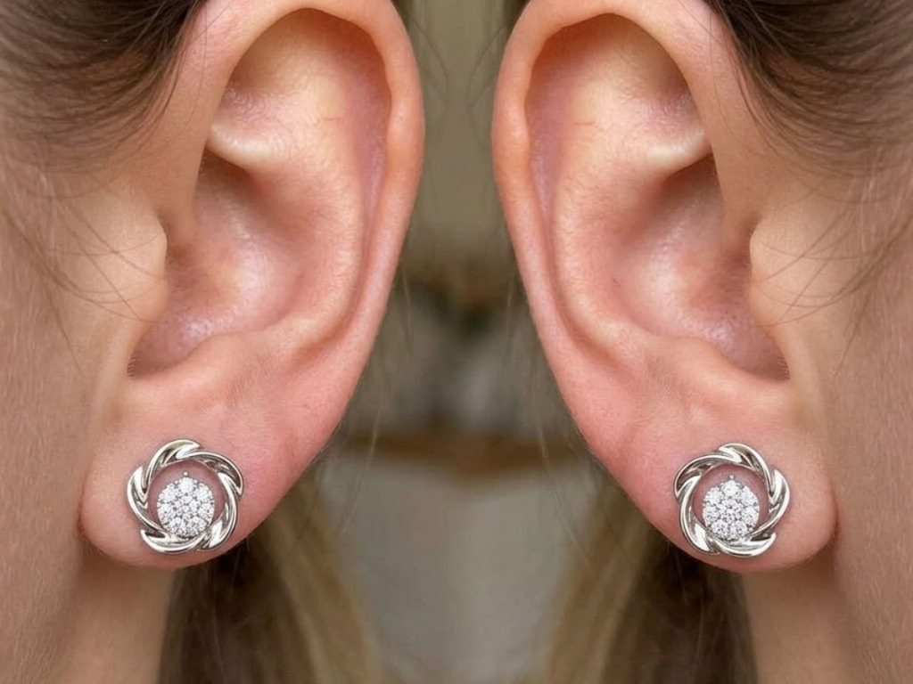 Diamond cluster stud earrings white gold