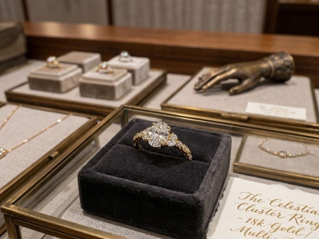 Cluster diamond engagement ring jewelry display
