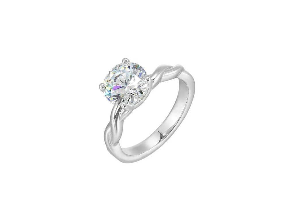Round diamond solitaire engagement ring white gold twisted band