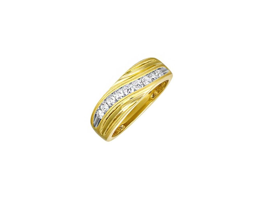 Yellow gold diamond wedding band channel setting