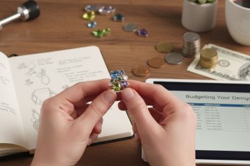Jewelry design budgeting with colorful gemstones