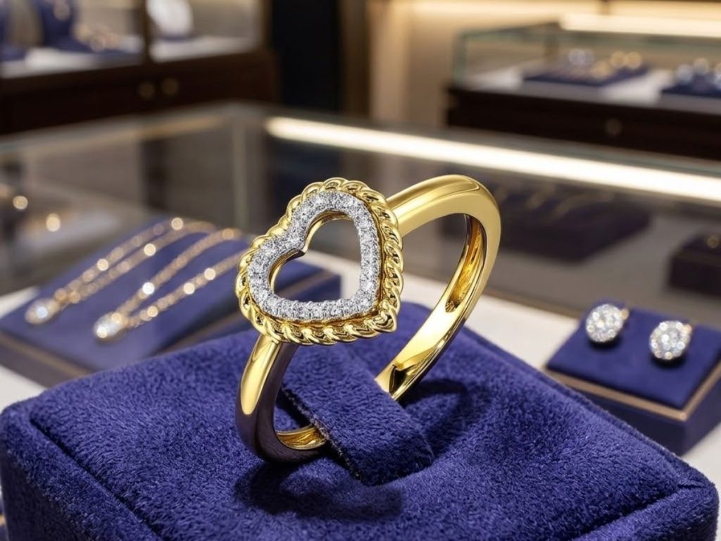 Heart shaped diamond ring yellow gold