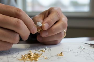 Jeweler examining diamond engagement ring design