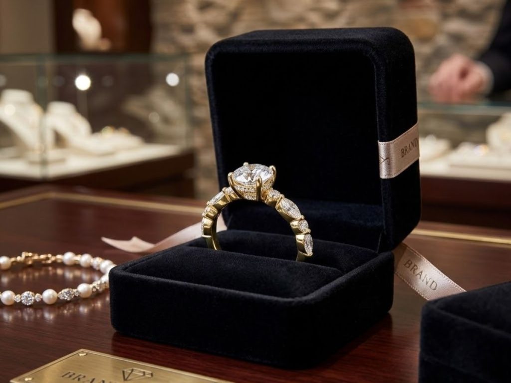 Diamond engagement ring in luxury box