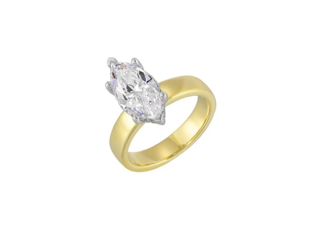 Marquise diamond solitaire yellow gold ring